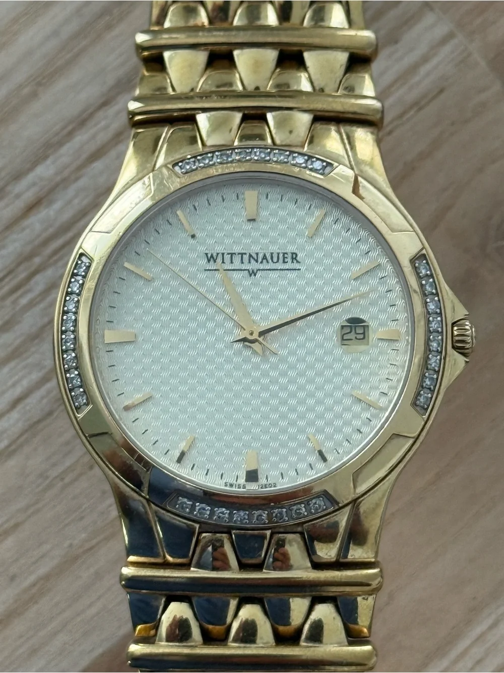 Wittnauer Rare Diamond Vintage Men’s Watch Gold Dial Bracelet Case Date Window